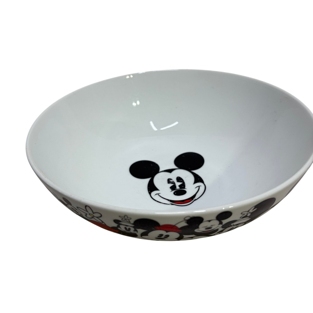 Disney Mickey Mouse Minnie Mouse Ceramic Serving Bowl White Black Red 9.25x3"